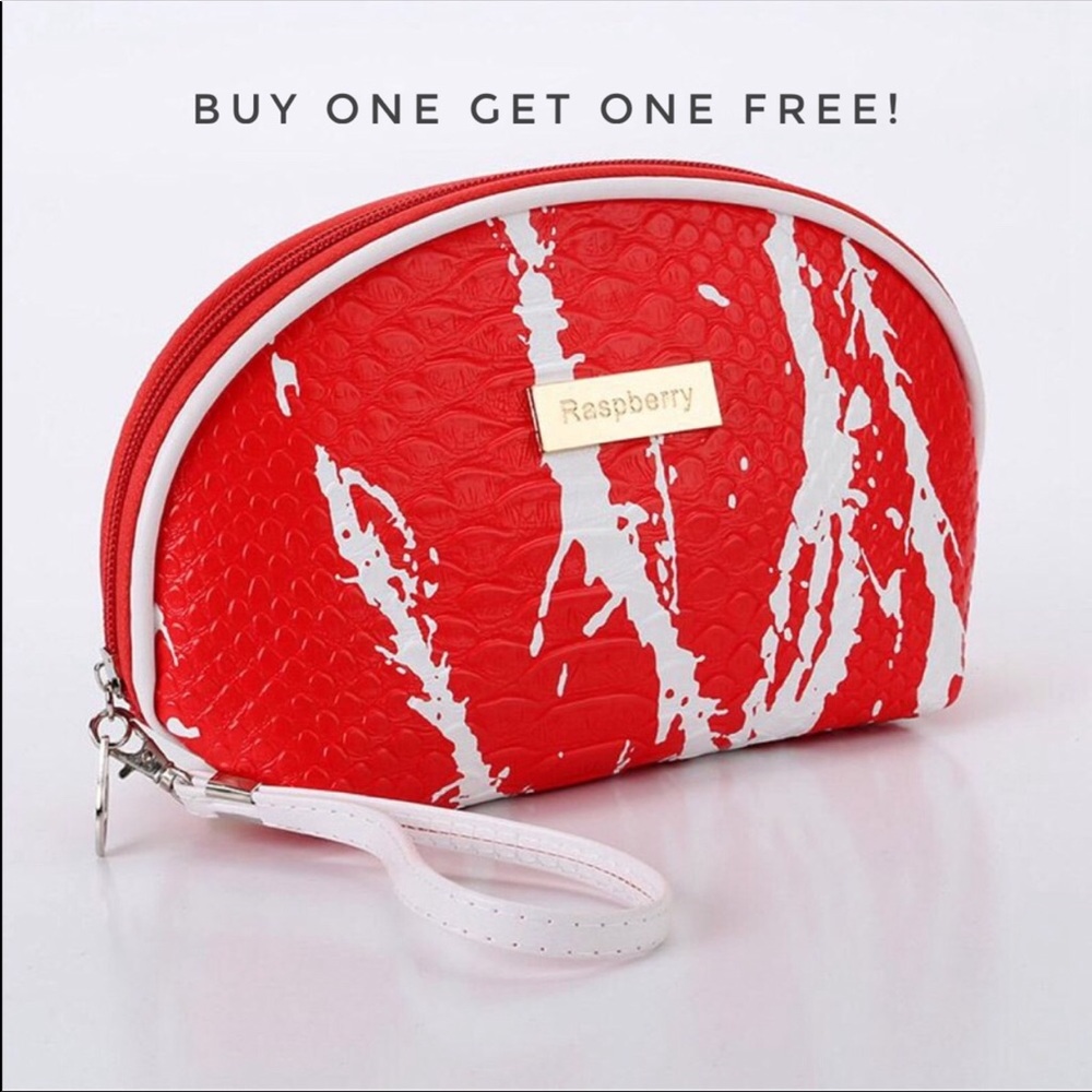 Red Crocodile Skin Grain Cosmetic Bag